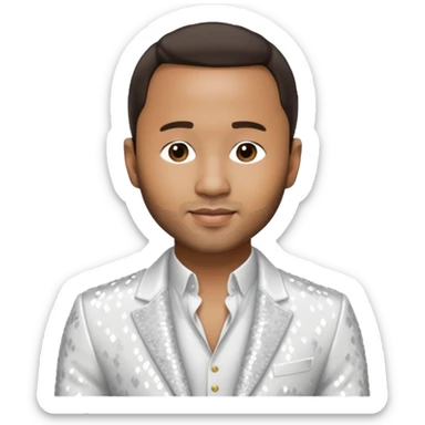 John Legend with dark brown hair, white sequin outfit sticker