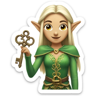 an elf woman login holding a big key sticker