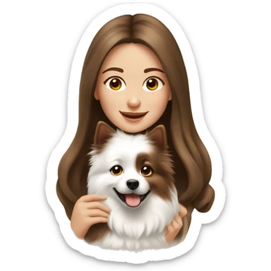 beautiful girl with brown hair with her cream-white spitz dog sticker