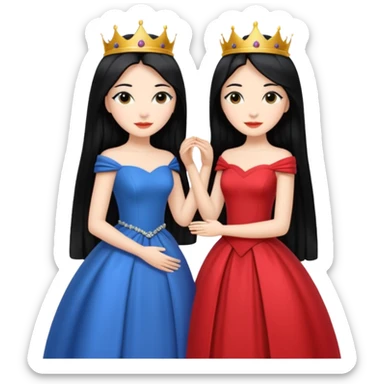 Two queens with long black hair hugging. sticker