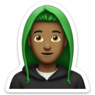 guy with green curtainse hair in black hoodie sticker
