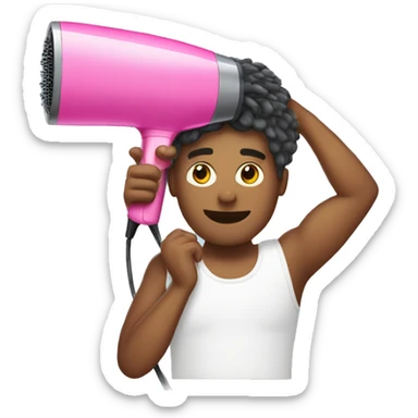 Man drying his hair with a pink hairdryer  sticker