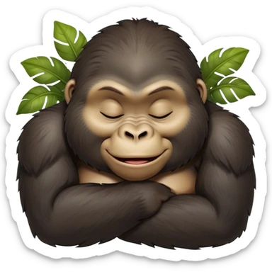 Meme-Worthy cute Sleeping Gorilla Portrait Emoji, Head resting peacefully with a contented smile, showcasing a luxuriant, thick Fur and eyes gently closed in serene slumber, Simplified yet hilariously adorable features, highly detailed, glowing with a soft, drowsy jungle light, high shine, relaxed and utterly lovable, stylized with an air of playful laziness, bright and heartwarming, soft glowing outline, capturing the essence of a sleeping gorilla that feels destined to become the next viral sensation of adorable rest! sticker