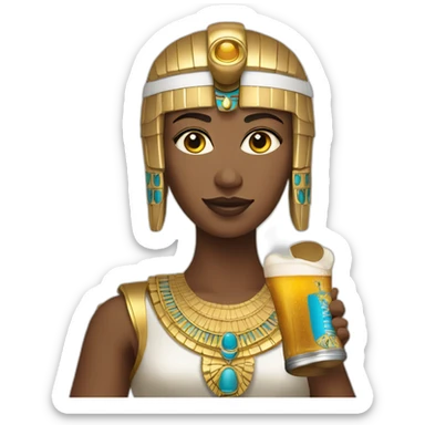 Cleopatra holding a beer sticker