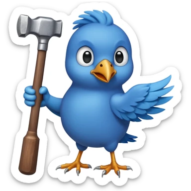 A blue Twitter bird holding a hammer sticker