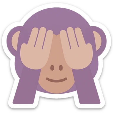 A dull purple Monkey Covering Eyes sticker