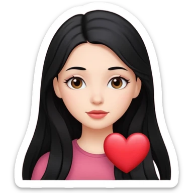 black-haired long hair white young girl looking in love sticker