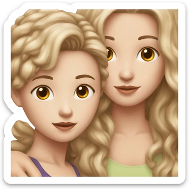 White skin and brown haired mom and girl love sticker