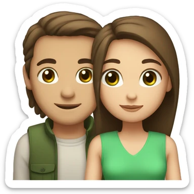 Guy and girl hugging The girl has shoulder-length straight hair and green eyes. The girl is as tall as a guy's chin Guy with short dark hair and brown eyes sticker