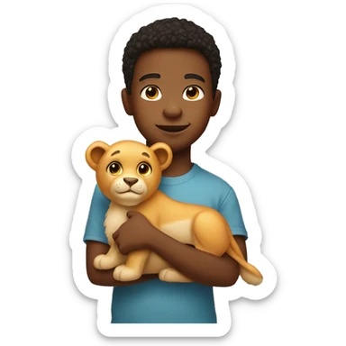 little boy holding stuffed lion sticker