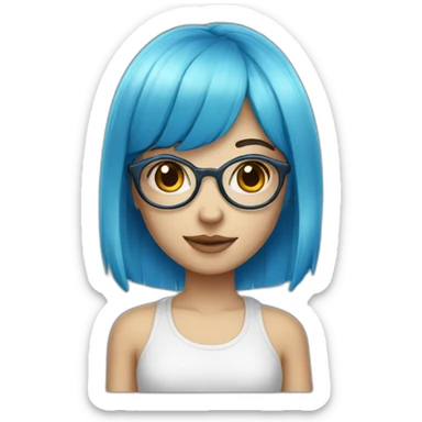 fair-skinned girl in glasses blue hair with bang sticker