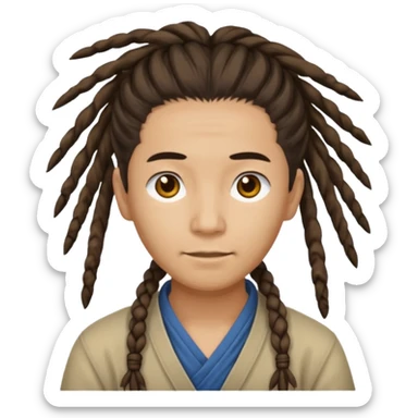 Casual person with tied-back dreadlock, asian sticker