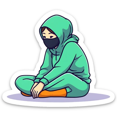 woman sitting on floor in profile view crying with face covered by arms sticker