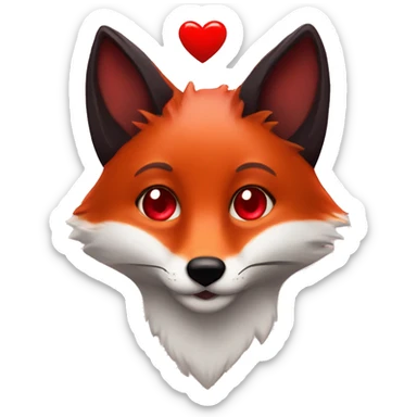 dark red fox face with tiny red heart instead of eyes sticker