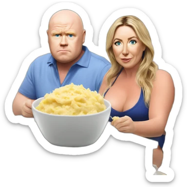 Victoria coren-mitchell and Phil Mitchell eating mashed potatoes on the beach sticker