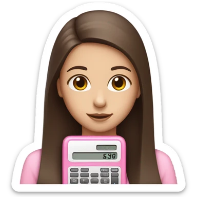 Girl with straight brown hair holding one pink calculator in her hands sticker