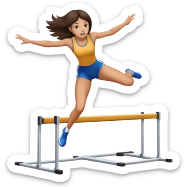 Brunette girl with two legs going over one track hurdle  sticker