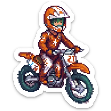 dirt bike racer, pixel art, retro video game look, vibrant, small details sticker