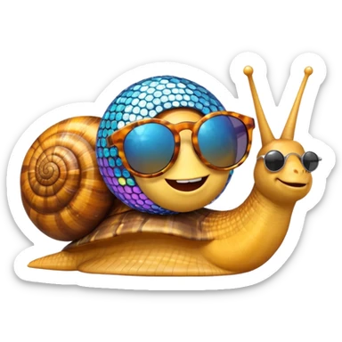 Snail with discoball as shell and sunglasses sticker