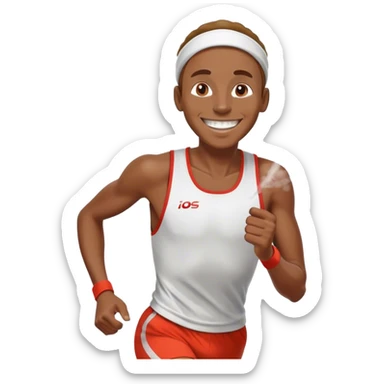 a kenyan runner that's just finished running a marathon in a cold country so his head is steaming but he's really happy and his teeth are really white sticker