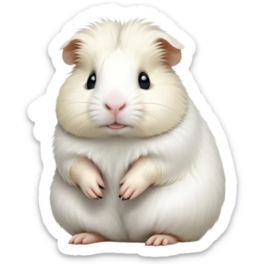 cinematic-[white guinea pig]-realistic-full-body-sitting-emoji,-tiny-paws-tucked-close,-head-tilted-dramatically,-fluffy-[solid white]-fur,-simplified-yet-realistic-focused-features,-highly-detailed,-glowing-with-an-almost-sarcastic-glow sticker