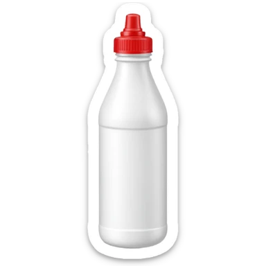 tall opaque plastic bottle with narrow neck, molded grip, screw cap, white bottle with red cap, slightly industrial shape, strong cleaning use, no label, no hazard sign, sealed bottle, soft lighting, subtle shadows, emoji scale sticker