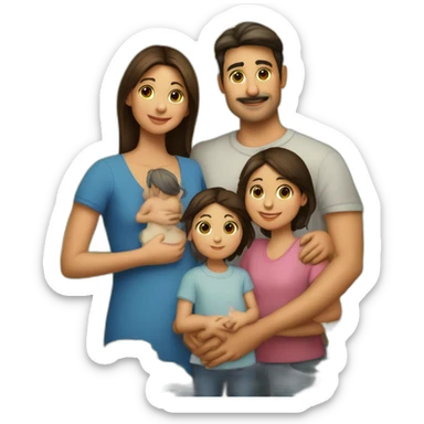 Familia hombre moreno mujer morena bebé y niña 4 miembros sticker