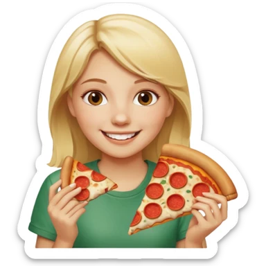 Blonde girl eating pizza smiling sticker