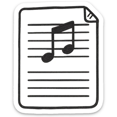 Sheet music icon, hand drawn, black outlines, no fill, simple and clean, side view sticker