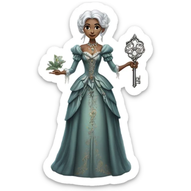 elf gray woman login holding a big key in victorian dress, full body sticker
