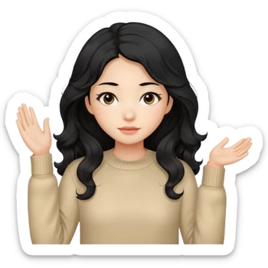 Beautiful girl,Black hair, wavy long hair,Black eyes,Chinese, beige sweater  sticker