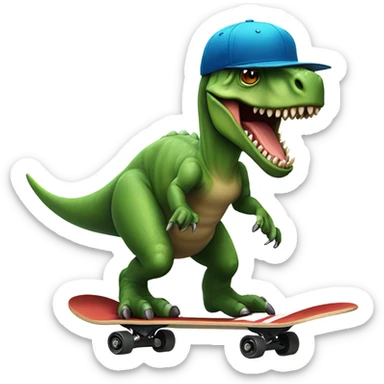 Dinosaur wearing a backwards hat on his head skateboarding  sticker
