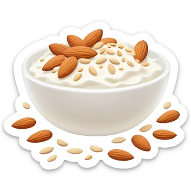 A glowing white bone surrounded by calcium-rich foods: shredded cheese, natural yogurt, sesame seeds and almonds sticker