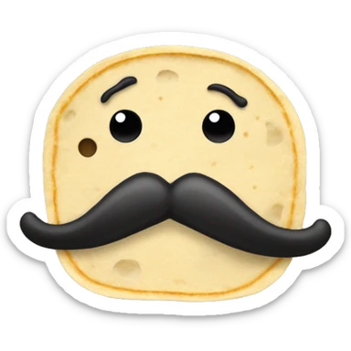tortilla with horizontal black line for eyes and a long noodle like black mustache with only a single noodle for the mustache sticker