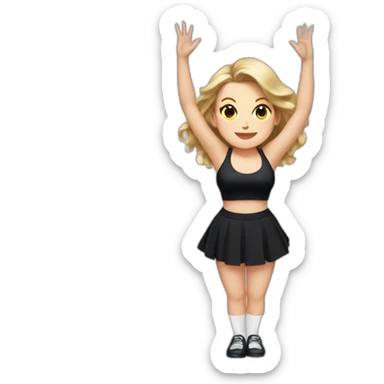 Front view full body curvy caucasian beauty headstands straight hands up black skirt white knickers white socks sticker