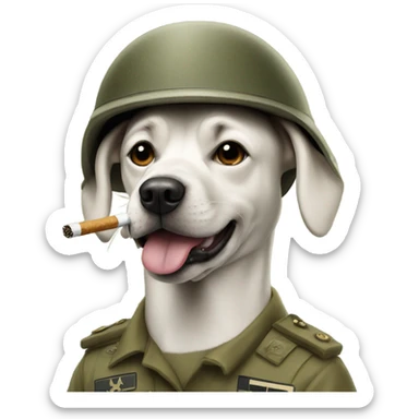 Dog in an army helmet smoking sticker