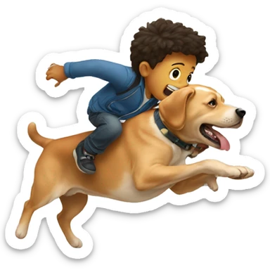 A little boy, jumping over a dog sticker