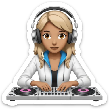woman dj with setup sticker