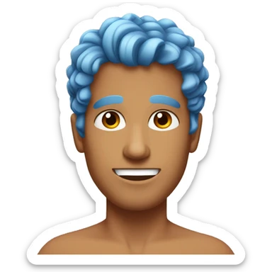 Tanned man, blue eyes, short hair on sides curly on top.  sticker