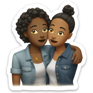 mixed lesbian couple kissing sticker