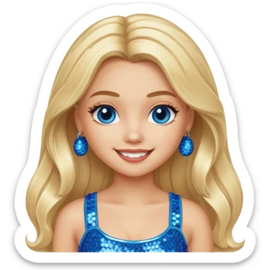 Cloe from Bratz with long light blonde hair, light skin, blue eyes, blue sequin crop top sticker