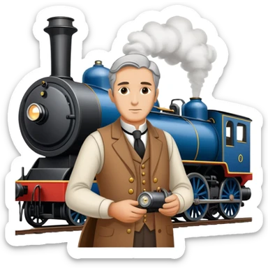 George Stephenson working on a steam locomotive sticker