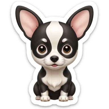 Chihuahua de pelo blanco con negro como una vaca. Con Grandes orejas super delgado sticker