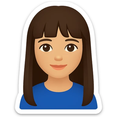 chica morena linda con cabello largo y fleco, colorful illustration style sticker