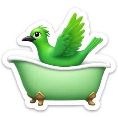 Green bird taking a bath in a white bathtub sticker