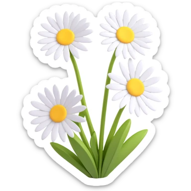 3D iOS-style daisy flower, single bloom, detailed petals, soft shadows sticker