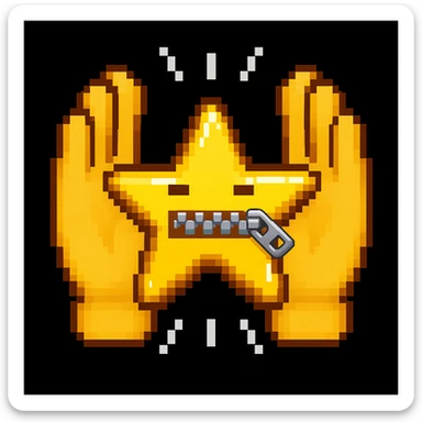 A 100 x 100 pixel emoji showing applause, with a yellow star-shaped mouth that has a zipper, mimicking the attached image. The star shape should be creatively incorporated into the design to represent applause. The emoji should be in the same style as the reference image. sticker