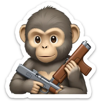 Depressed monkey holding a toy gun sticker