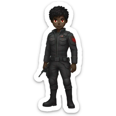 Black militar demon boy, grey skin and red eyes, black hair sticker