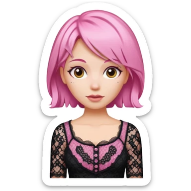 pink haired woman with lace patterned top sticker